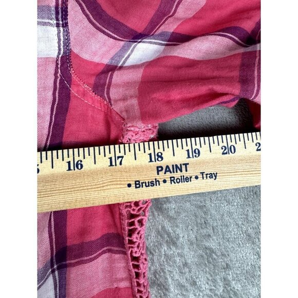 Maurices Small Pink Flannel Button Down Shirt Crochet Down Side Western Preppy - Picture 5 of 9